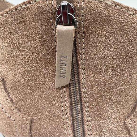 Schutz Abiha Closed Toe Ankle Boot Taupe Tan Side Zip Size 6.5B Bootie Suede - Picture 7 of 10